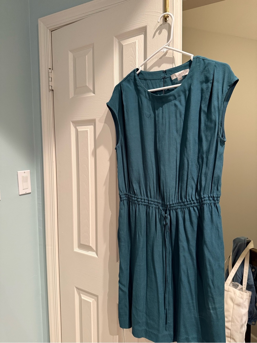 LOFT Teal Sleeveless Drawstring Waist Dress